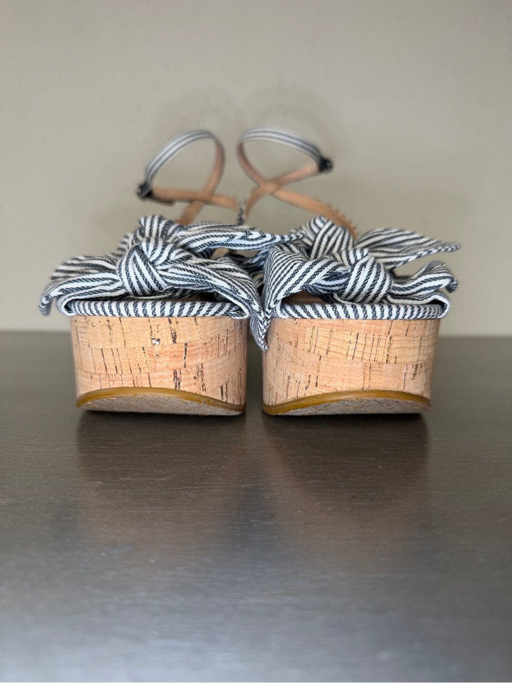 Kate Spade Julep Canvas & Cork Platform Wedge Sandals Heels Blue Women’s 7.5 B - Picture 6 of 12